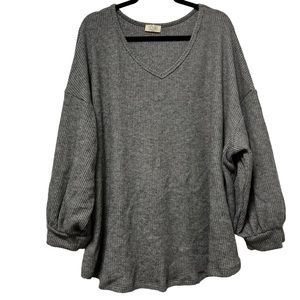 Be Stage Women’s Top V Neck Waffle Style Gray Size 3X